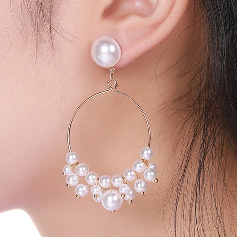 1 Pair Vintage Round Pearl Stud Earrings Ethnic Star Crystal Earrings For Women Fashion Wedding Party Bridal Jewelry Gift