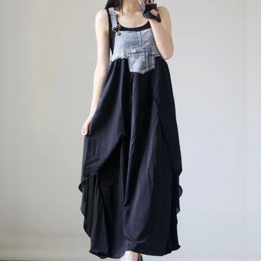 denim chiffon maxi dress