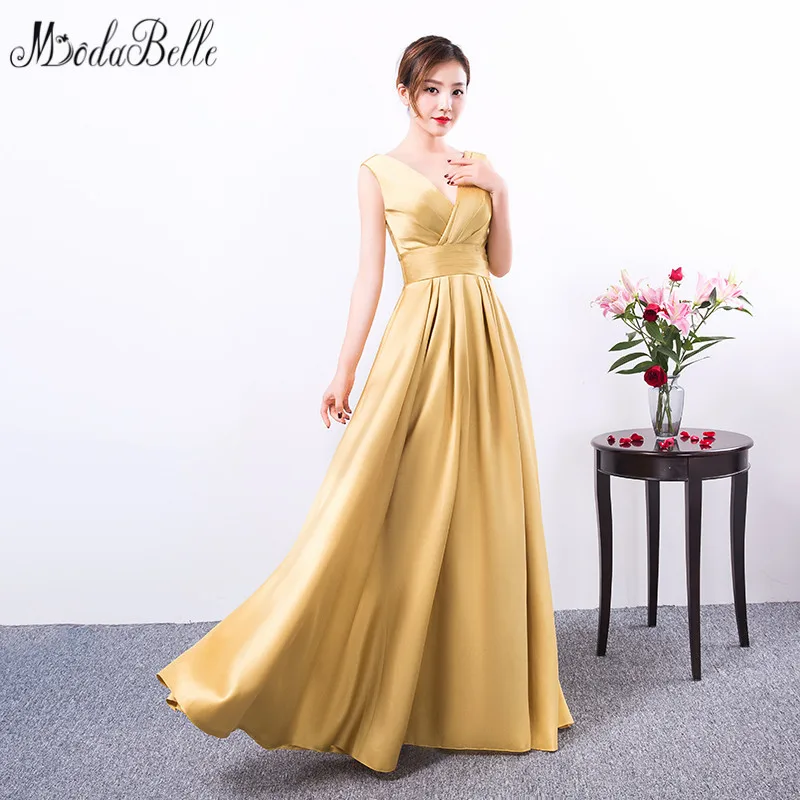 

Modabelle Simple V neck Formal Dress vestidos de fiesta largos elegantes de gala Yellow Vintage Party Gown sleeveless popluar