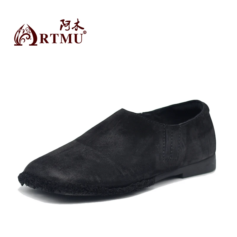 Artmu/оригинальная женская обувь из воловьей кожи с квадратным носком и бахромой в стиле ретро; удобные мягкие кожаные туфли ручной работы на плоской подошве; 10555