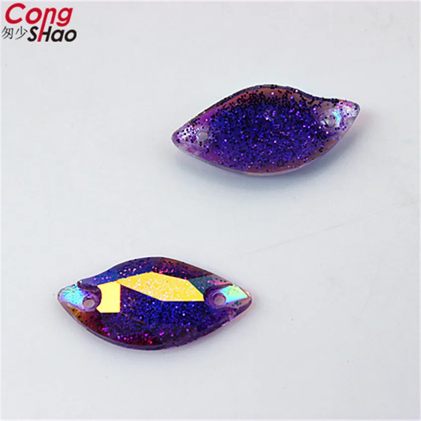 Purple AB Cong Shao 100 шт 9*20 мм блестящие AB яркие, в форме листа с плоской задней стороной, стразы, отделка кристаллами, шитье, 2 отверстия, пуговицы для костюма CS408 - Цвет: Purple AB