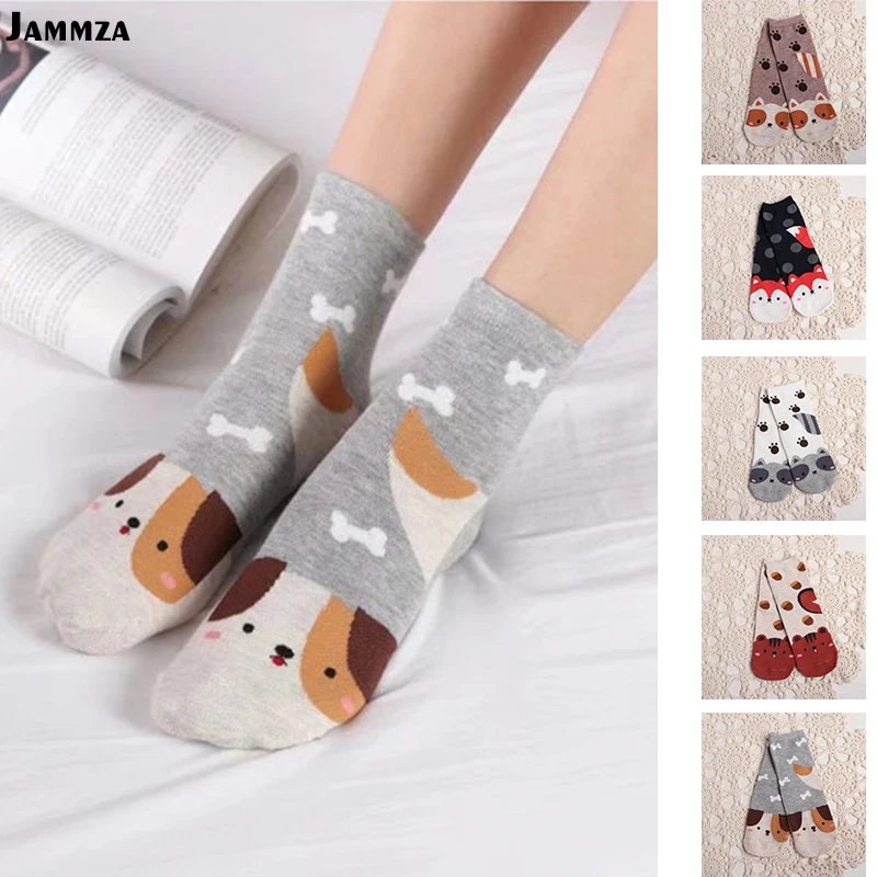 Хлопковые Повседневные носки женские милые корейские стильные Носки с рисунком кота собаки дышащие носки средней длины для девочек kawaii