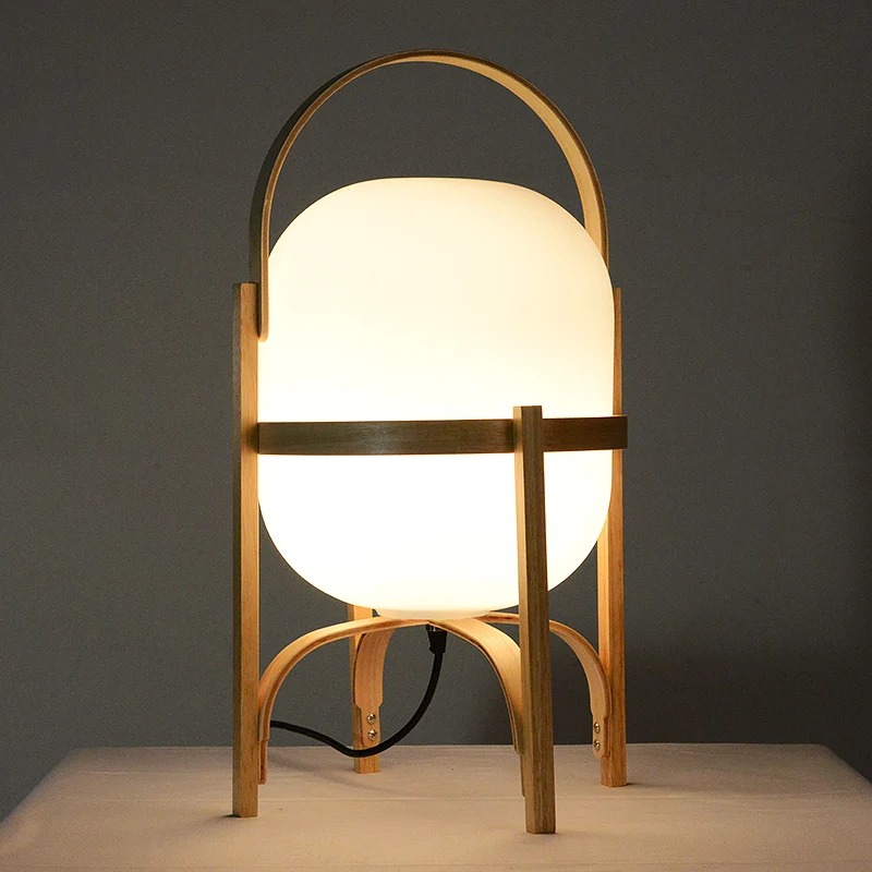 Японская настольная лампа из натурального дерева, стеклянная лампа для спальни, прикроватная лампа E27, светодиодный светильник для гостиной, кабинета, Настольный светильник ing