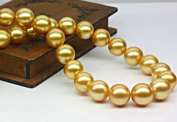 

Top Huge18"11mm natural south sea genuine GOLD round pearl necklace gh8188