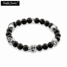 Черный череп Obsidian бисер браслет, TMS Стиль, DIY браслет, хорошее ювелирные изделия для Для мужчин и Для женщин, Ts подарок в 925 пробы серебро