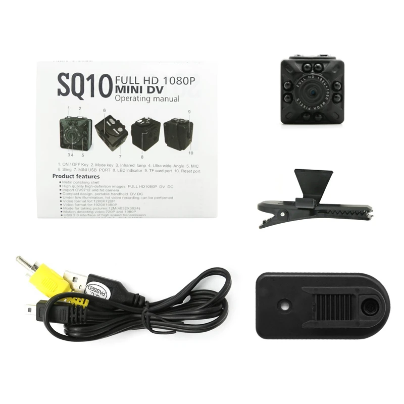 SQ10 мини-камера 1080P портативная видеокамера для безопасности карманная маленькая камера с функцией ночного видения с функцией обнаружения движения DVR Поддержка TF карты