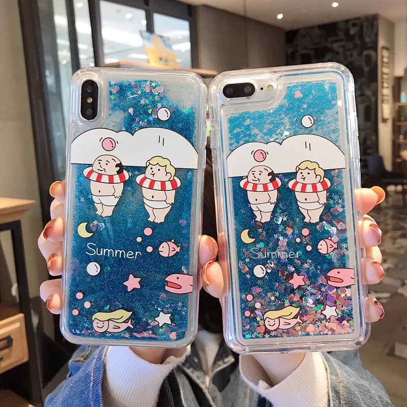 Жидкий чехол для телефона iphone X XR XS MAX летний блестящий с рисунком 6S 6 7 8 Plus задняя