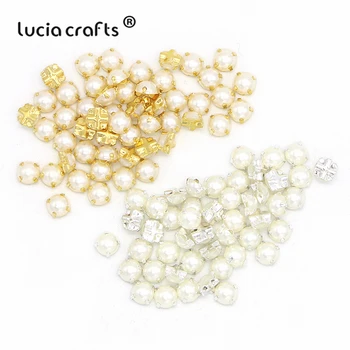 

Lucia crafts 100pcs/lot 7mm Plating pearl Rhinestone Beads Sew On Rhinestones for Garment DIY Bag shoes accessories G1316