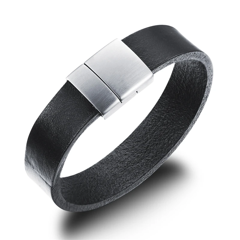 Genuine leather bracelet men stainless steel leather bracelets bangles fashion charm items black ...