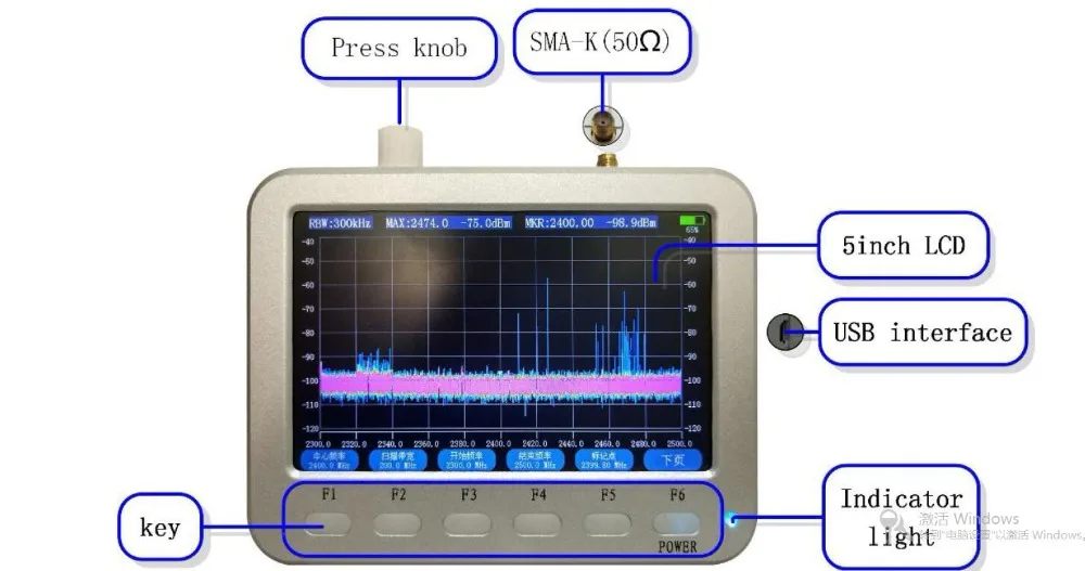 Новое поступление 2300-2900MHz 2,4G " lcd обработанный РЧ анализатор спектра SPAN/RBW/CENT/MARKER MAXHOLD