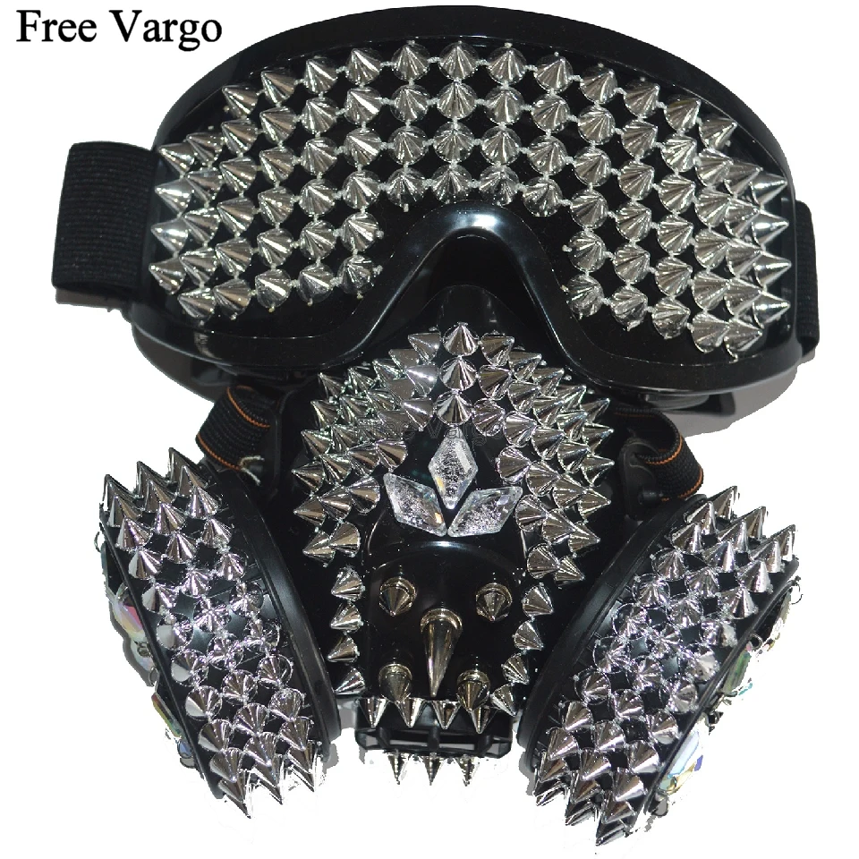 

Holographic Rave Halloween Streampunk Burning Man Spike Rivet Costume Cyber Goth Masquerade Gas Mask Goggles Cosplay Outfit