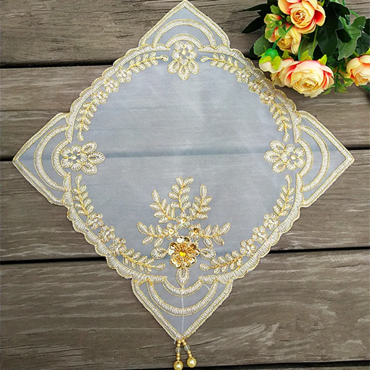 

Square 28cm European Lace Placemat Fabric Embroidered Coaster Cushion Jewelry Pad Coffee Cup Table Mat Dust Cover Cloth