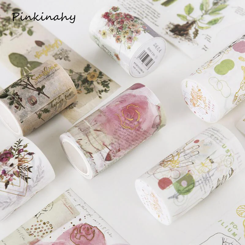 

Retro Rose Flower Plants Memory Gilding Retro style Ink Washi Tape DIY Planner Diary Scrapbooking Album Masking Tape Escolar