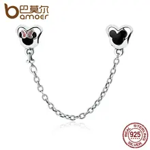 BAMOER Auténtica Plata de Ley 925 Minnie Mouse Cadena de Seguridad Tapón Encantos ajuste Pulseras para Las Mujeres Joyería PAS357 BME