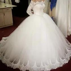 Fansmile с длинным рукавом кружево бальное платье Свадебные платья 2019 Vestido De Noiva под заказ Плюс Размер свадебное FSM-487T