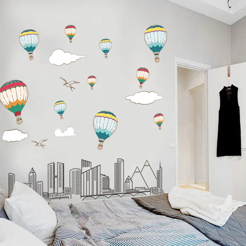 

120*150cm Cartoon City Balloon Wall Sticker for Kids Rooms Large Wall Decals for Bedroom Living Room Creative Art Home Decors