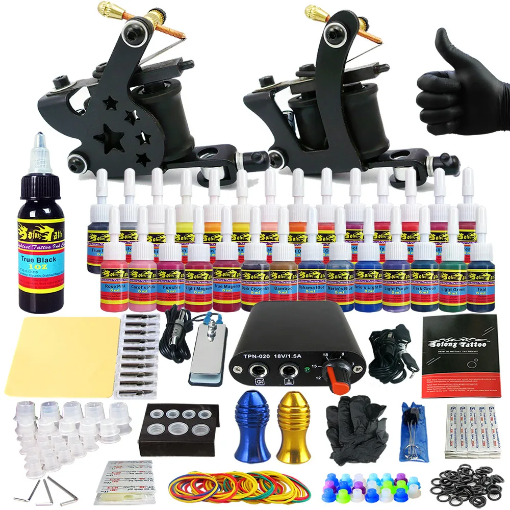

Stigma 2018 Professional Tattoo Sets Kit tattoo complete machine Practice Skin 28 Color Ink Pigment Power Supply TK204-21