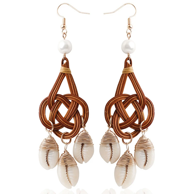 

Natural Shell Rattan Earrings For Women Bohemia Conch Shell Drop Earring Cowrie Shell Long Earing Beach Jewelry
