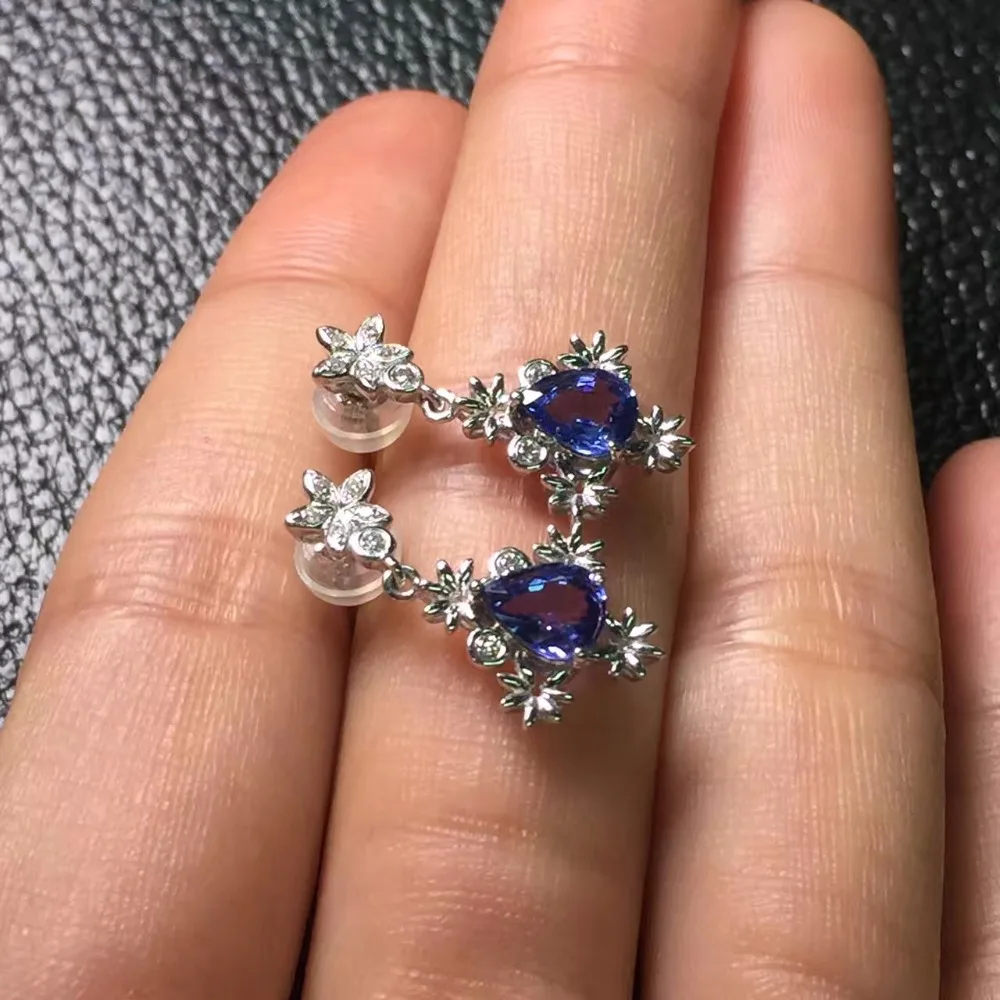 Fine Jewelry коллекция настоящее 18 К белого золота AU750 100% натуральный bluetootanite драгоценные камни Танзании происхождения серьги гвоздики для