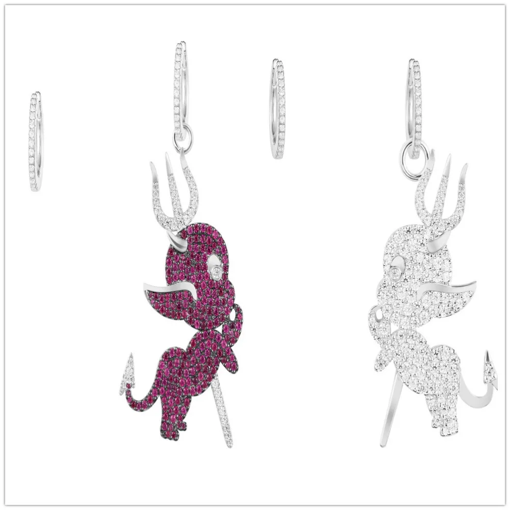 

1:1Fashionable charm red devil APMm925 sterling silver and Cupid zircon asymmetric stud earrings ladies fashion jewelry gifts