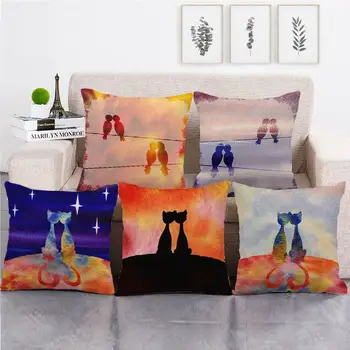 

45cm*45cm Loving Couple Birds and Cats design linen/cotton throw pillow covers couch cushion cover home decor pillow