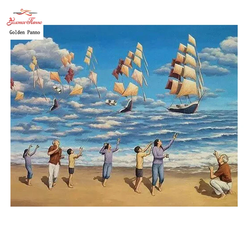 

Golden Panno,Needlework,DIY DMC Cross stitch,Sets For Embroidery kits,Precise unprinted Flying a kite Patterns Counted Cross 504