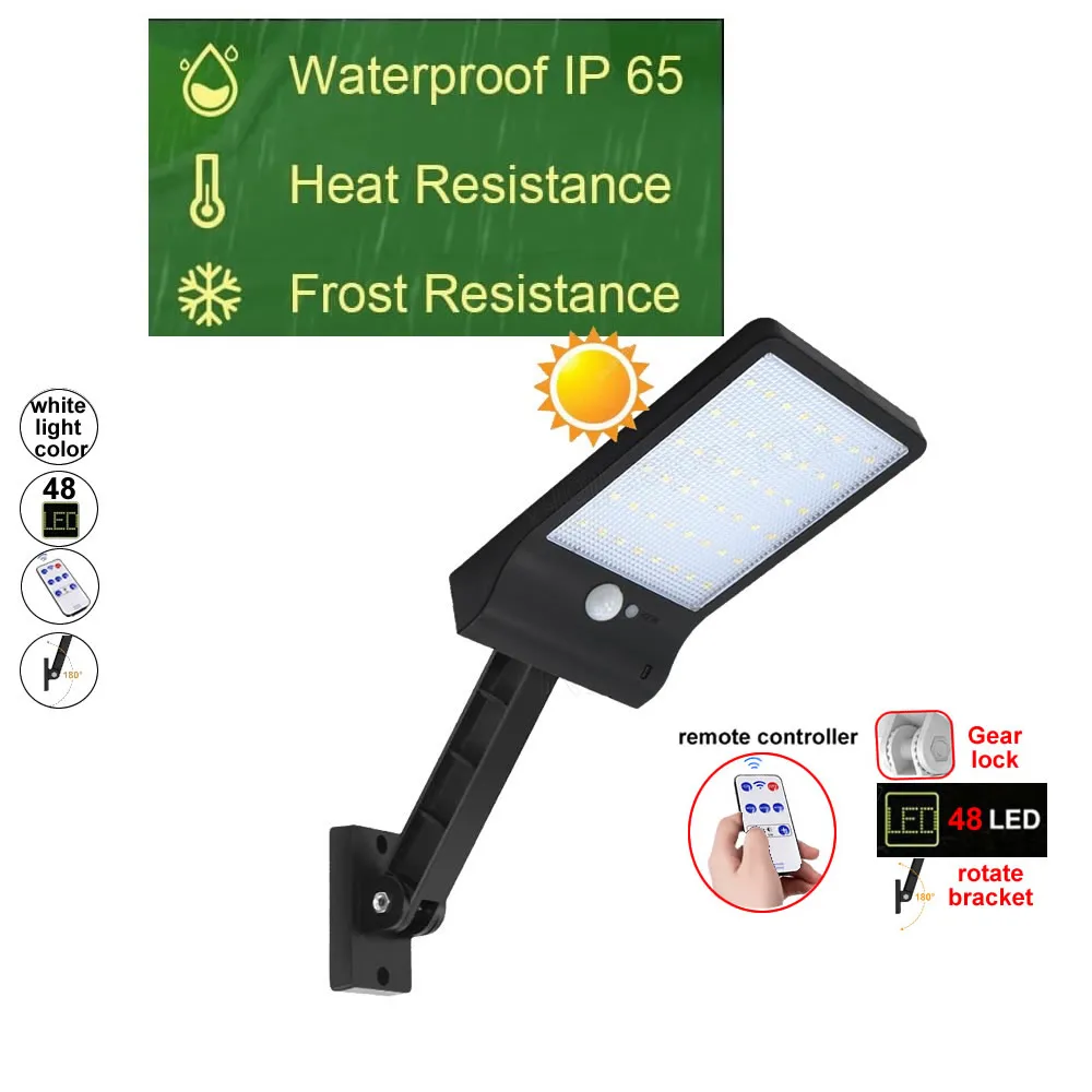 

48 leds 3 Modes Rotable Pole Solar Lamp remote control Energy Garden Gutter Fence Light Lantern LED Out