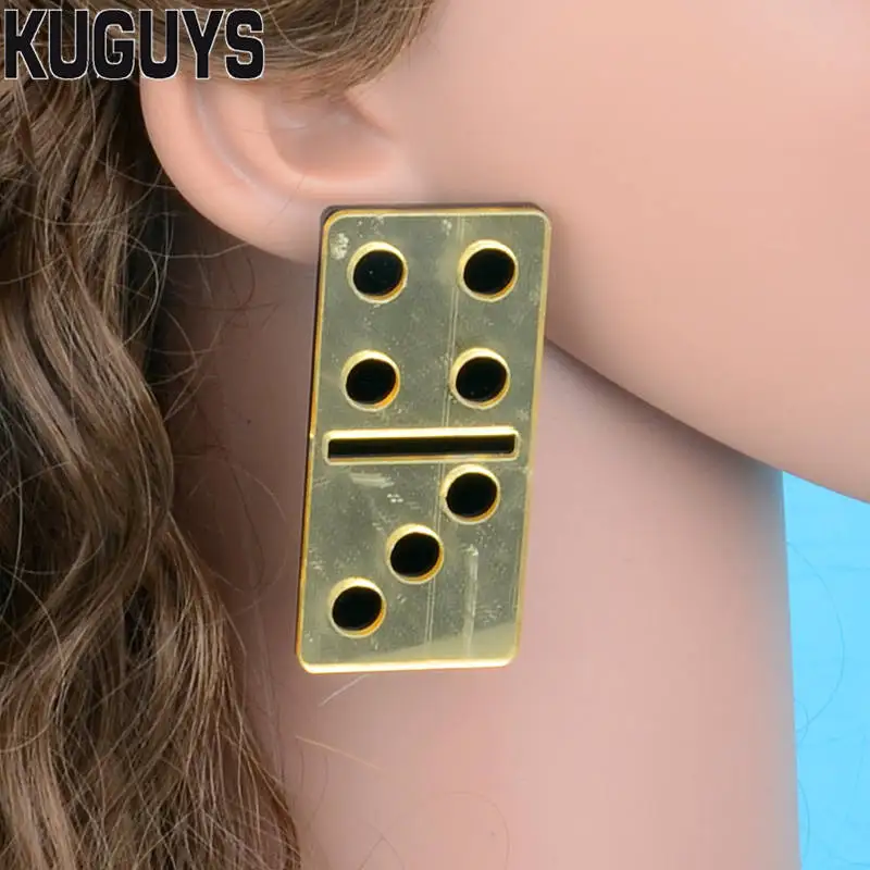 

KUGUYS Fashion Jewelry Oorbellen Acrylic Gold Dice Large Earrings for Women Pendientes HipHop Rock Stud Earring DJ DS Brincos