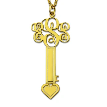 

AILIN Freeshipping---Personalized Vine Monogram Key Necklace Gold Color Monogrammed with Heart Necklace