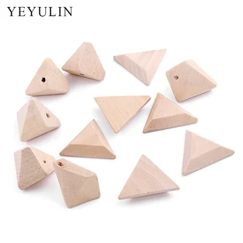 

30pcs 3.1*2.6cm Triangular Three-dimensional Geometric Wood Beads Natural Unfinished Polyhedron Beads For DIY Jewelry Making