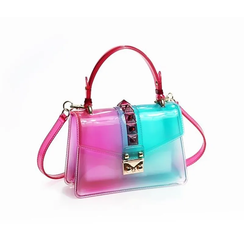 

Jelly Bags for Women Pattern Handbag Gradients Color Transparent Bag Candy Shoulder Bag with Rivets Bolso Mujer 2018 New Purses