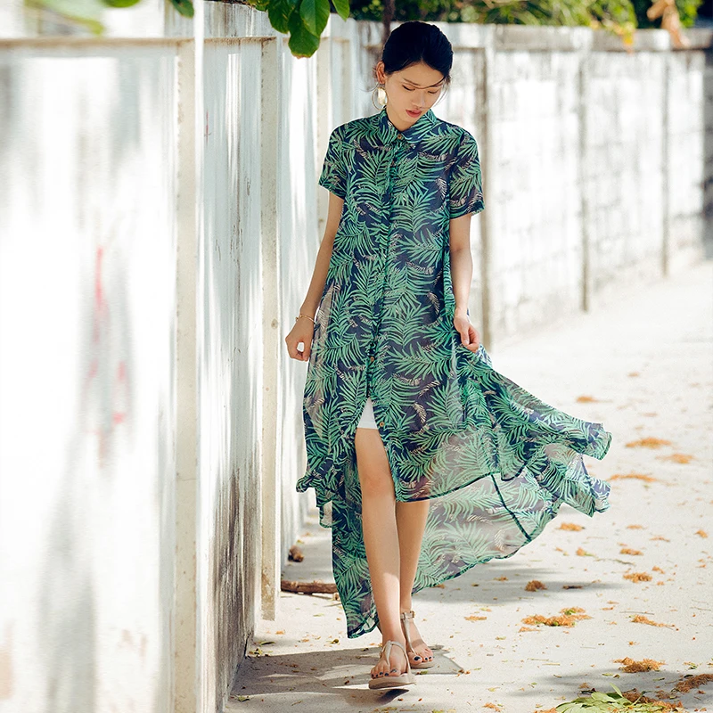 

VERRAGEE women 2019 summer beach dress Bohemia long retro asymmetrical short sleeve vintage printed dress