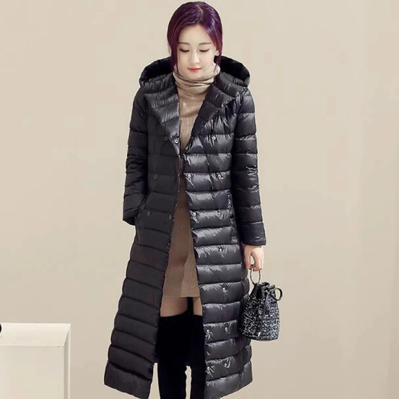 Yaxez 2018 di Inverno Coreano Slim Plus Size X-lunga Con Cappuccio Doppio Petto Imbottiture Cappotto Del Cotone Harajuku Leggero Caldo Giacca Trapuntata