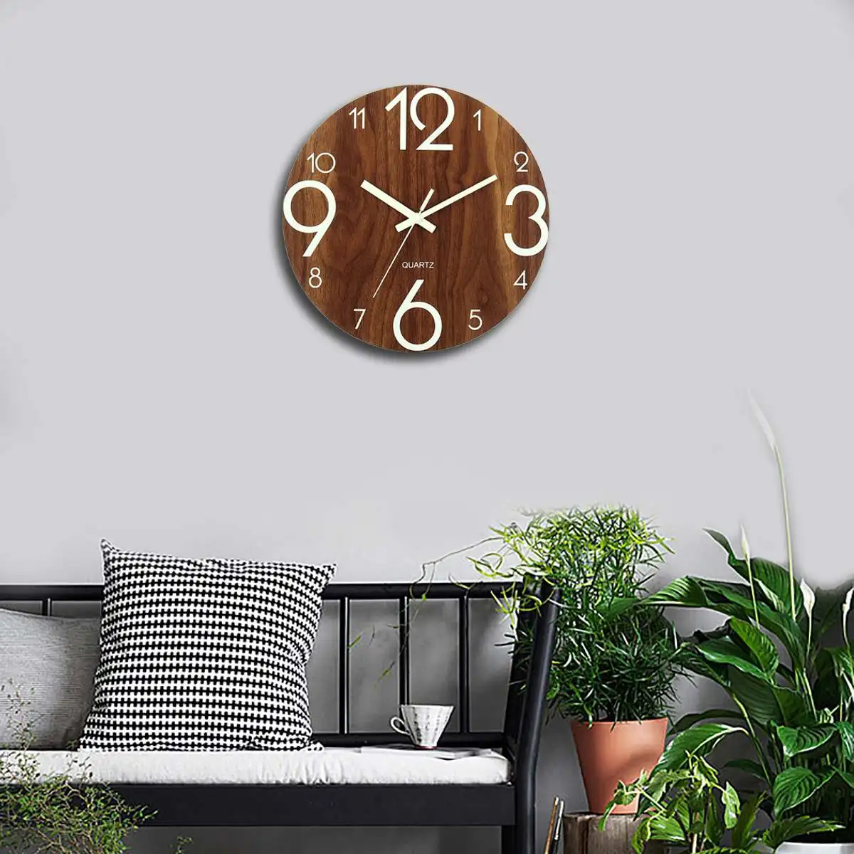 1" Светящиеся Настенные часы кварцевые деревянные бесшумные настенные часы Темный домашний декор