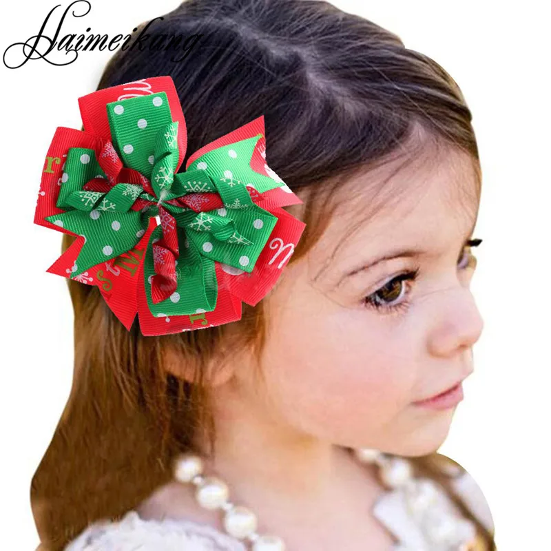 

AWAYTR Christmas Hair Bows for Girls 2016 Christmas Ornaments Baby Bowknot Hairpins Hair Clip Children Kids Accessories