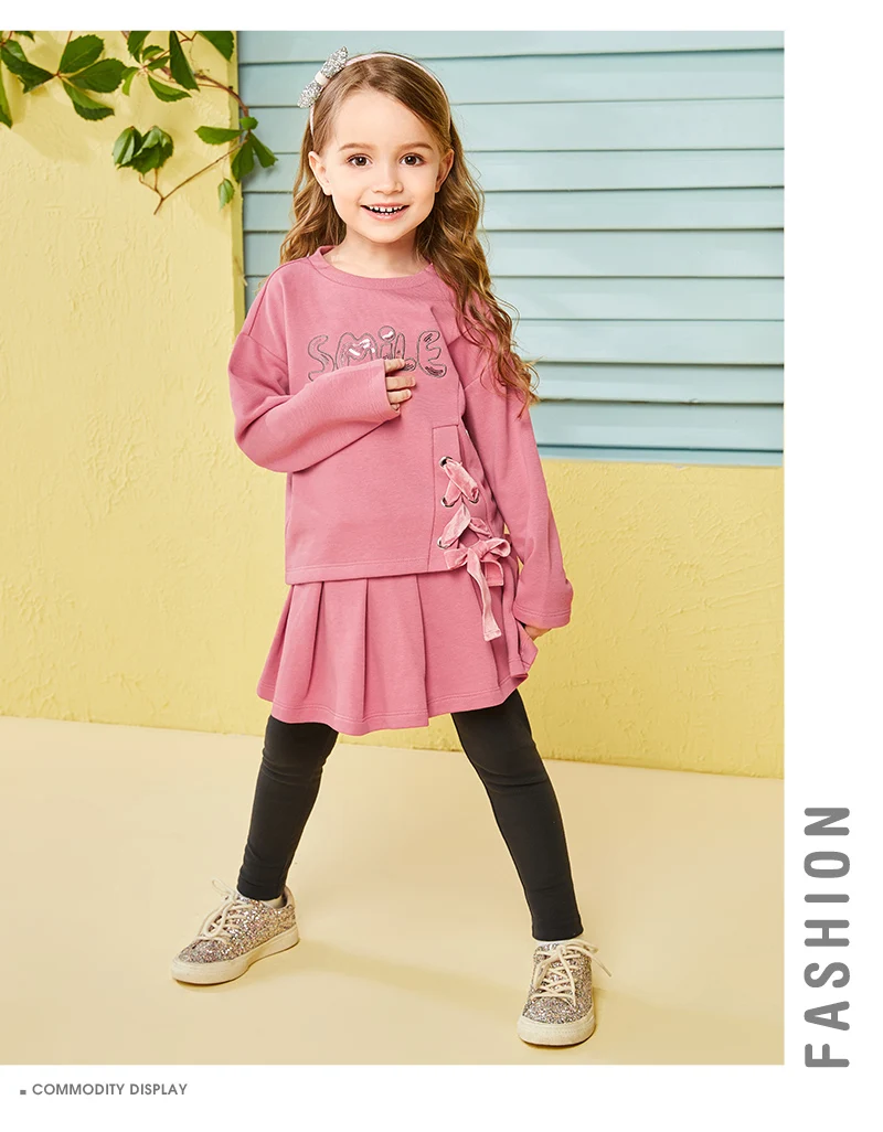 Balabala/комплект детской одежды; одежда для маленьких девочек; костюм для девочек; пуловер с длинными рукавами и круглым вырезом; комплекты одежды с поясом