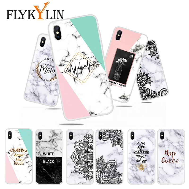 

FLYKYLIN Case For iphone XS Max Cases For iphone 5S 5 SE 6 6S 7 8 Plus X XR Back Cover Lace Flower Soft TPU Silicon Marble Coque