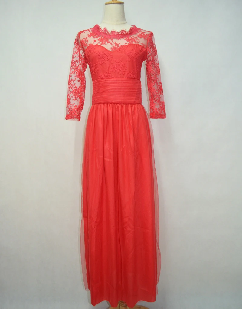 SEBOWEL Formal Elegant Womens Floor-Length Evening Wedding Party Dress 3 Quarter Sleeve Chiffon Lace Maxi Long Dresses Robe (10)