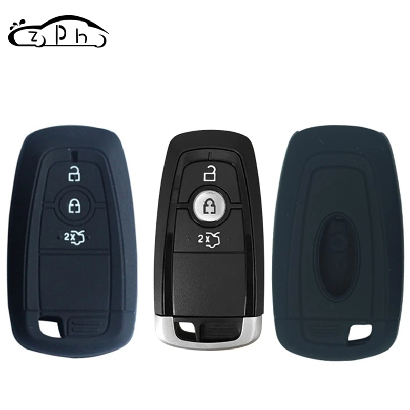 

For Ford 2017 Edge F250 2018 Mustang Silicone Rubber Remote Car Key Cover Case 3 Buttons Smart Key Fob Shell Accessories Key Bag