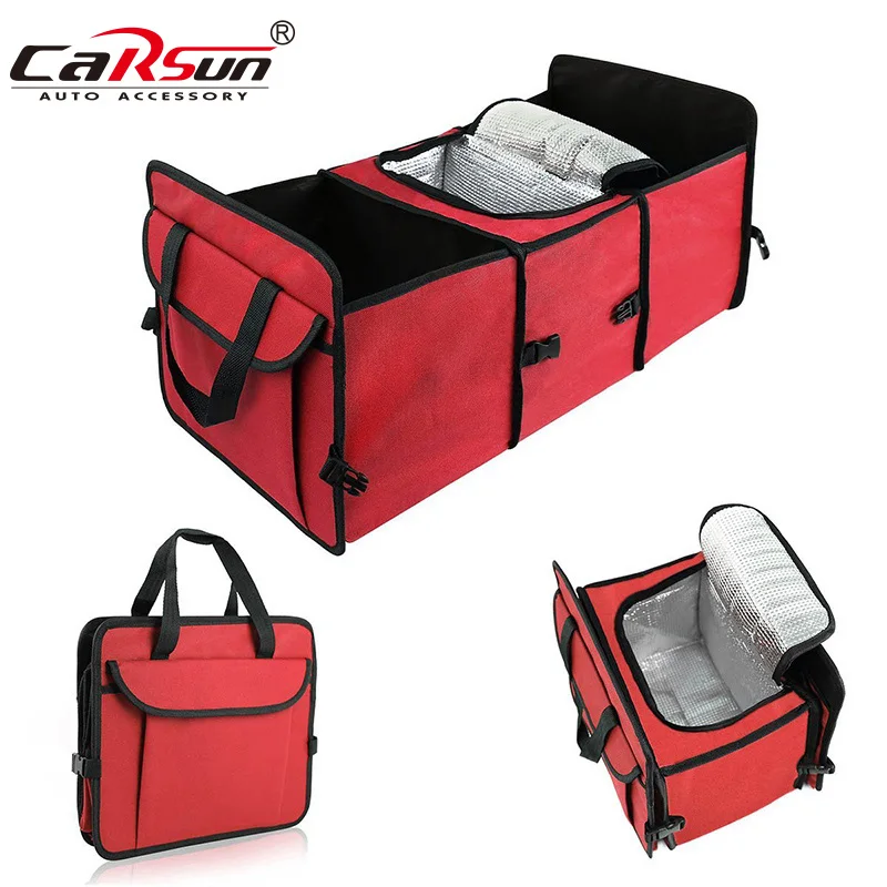 

Car Styling Trunk Box with Coller Bag in Middle Foldable Insulated Food Storage Container Organizer Stowing Tidying Bags Camping