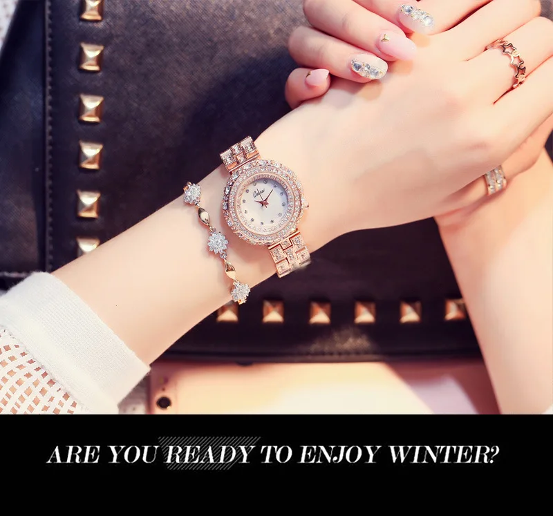Новые популярные роскошные женские часы с бриллиантами, розовое золото, сталь, полный кристалл, модные женские Студенческие Кварцевые наручные часы