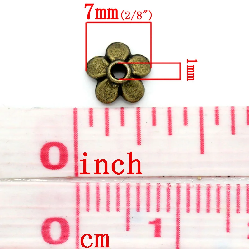 Дорин коробка Милая бусина шапки 5 лепестков цветка Античная бронза(подходит для 8-14 мм бусины) 7x6 мм, 300 шт(B24749