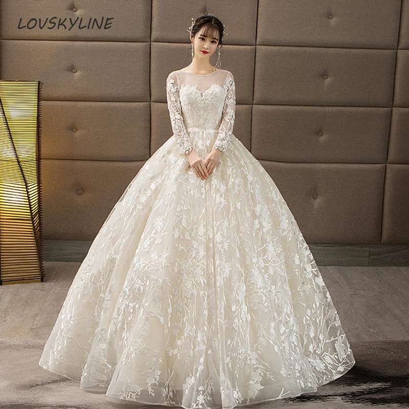 

Real Pictures Ball Gown Bridal Dress Vintage Muslim Custom Plus Sizes Embroidery Lace Wedding Dress Princess with Long Sleeve