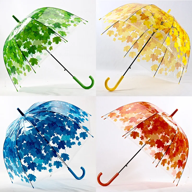 

Woman Umbrella 4 Colors Creative Parasol Cute Fresh PVC Transparent Mushroom Leaves Cage Arch Umbrella Child Long/Rain Umbrella