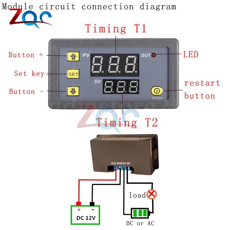 12 В постоянного тока модуль реле времени задержки цикла таймер цифровой светодиодный двойной дисплей цикл 0-999 часов Регулируемые источники питания