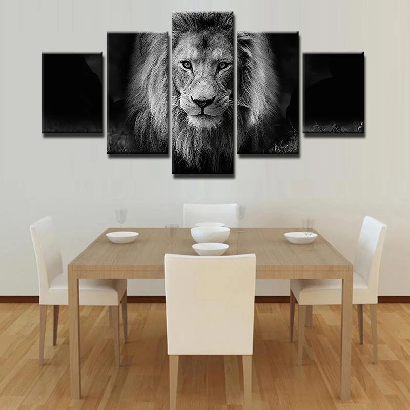 5 Panel Animal Lion Modern Frames For Paintings Canvas Wall Art Picture Home Decoration Living Room Canvas Print Modern Painting