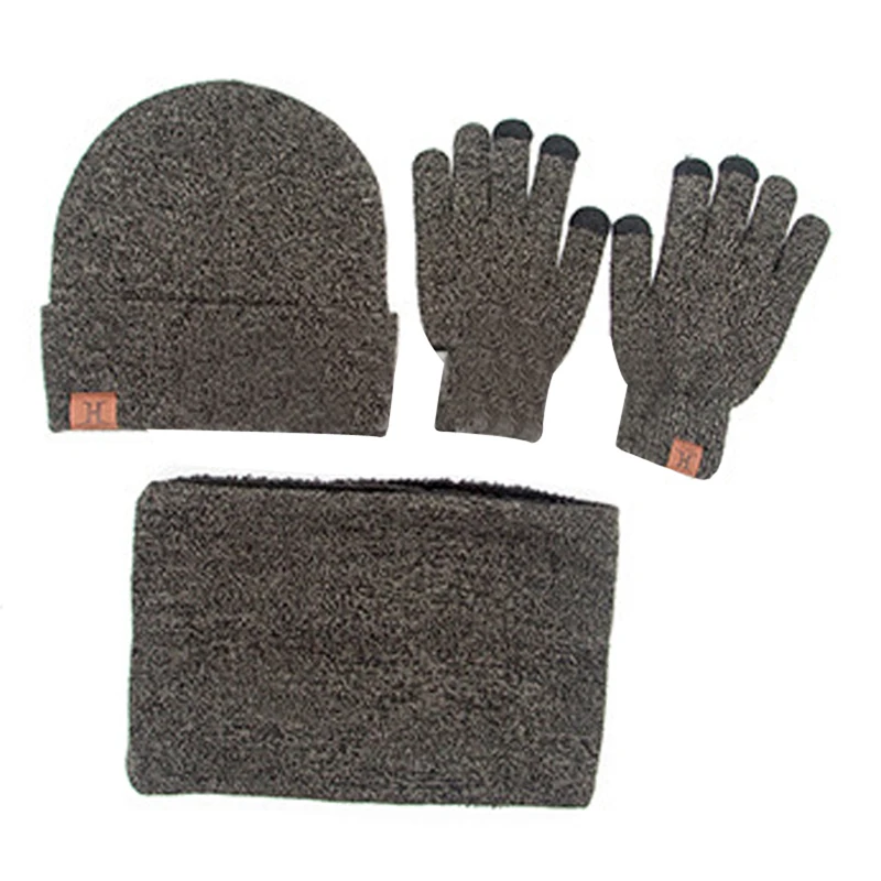 

OEAK Men's Warm Set Scarf Gloves Hat Circle Neck creen Touch Finger Cashmere warm hat scarf touch screen gloves three-piece
