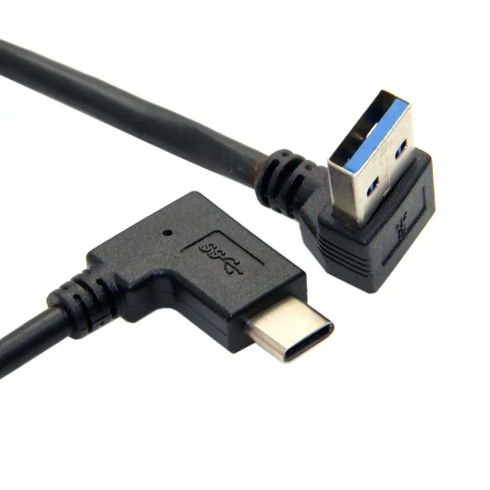 Chenyang двойной локоть тип-c USB для USB-A мужской USB3.1 Тип C Мужской 90 градусов левый и правый угловой разъем короткий для питания черный кабель