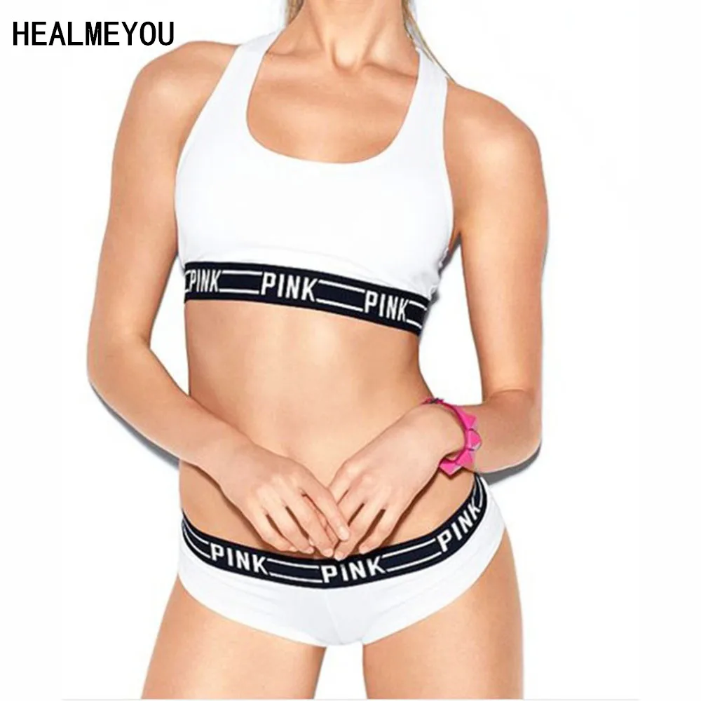 

Fashion Women Printing Strap Underwear Cotton Bra Vest Crop Top Set