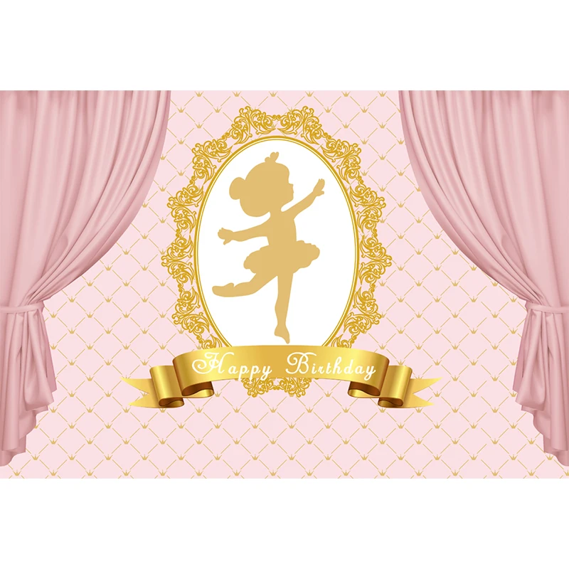 HUAYI personalised backdrop for 5th birthday gold glitter girl dance dessert table pink fabric curtain Background princess W-659